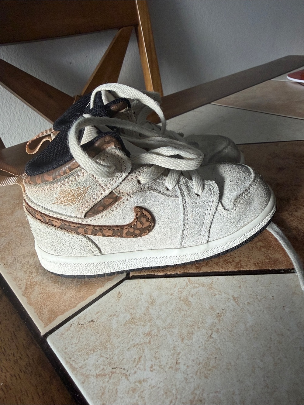 Jordan Kids Neutral Suede High-Top Sneakers with Brown Accent